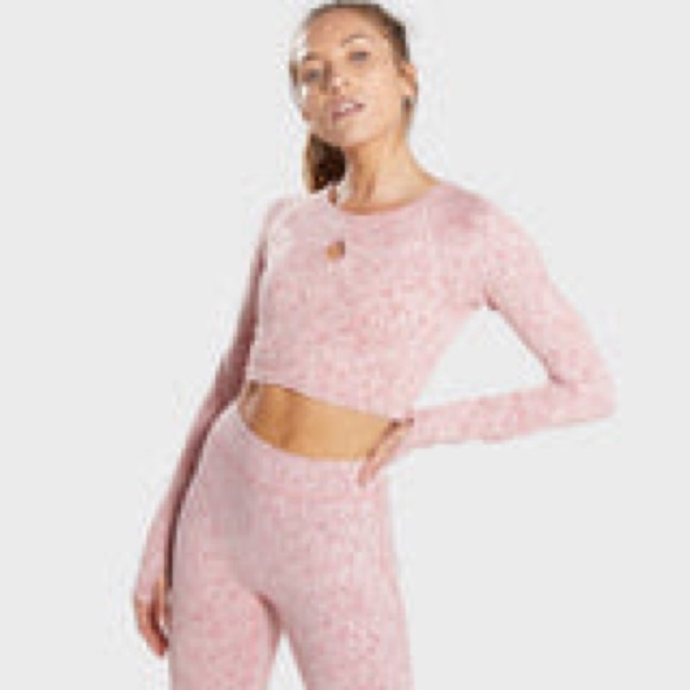 Gymshark Fleur Texture Long Sleeve Crop Top - Brick Red
